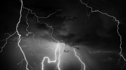Fork lightning striking down during summer storm