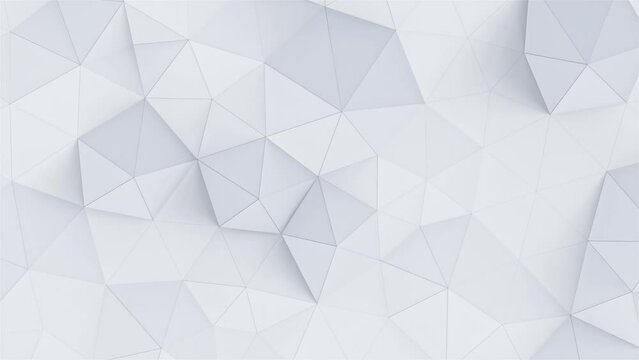 Abstract motion background from triangles. Elegant, smooth animation of a triangular polygon mesh. White polygonal geometric surface. Seamless loop