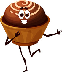 Cartoon chocolate praline, cocoa candy character