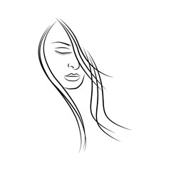 line art illustration of a woman with long hair. cartoon. cute.