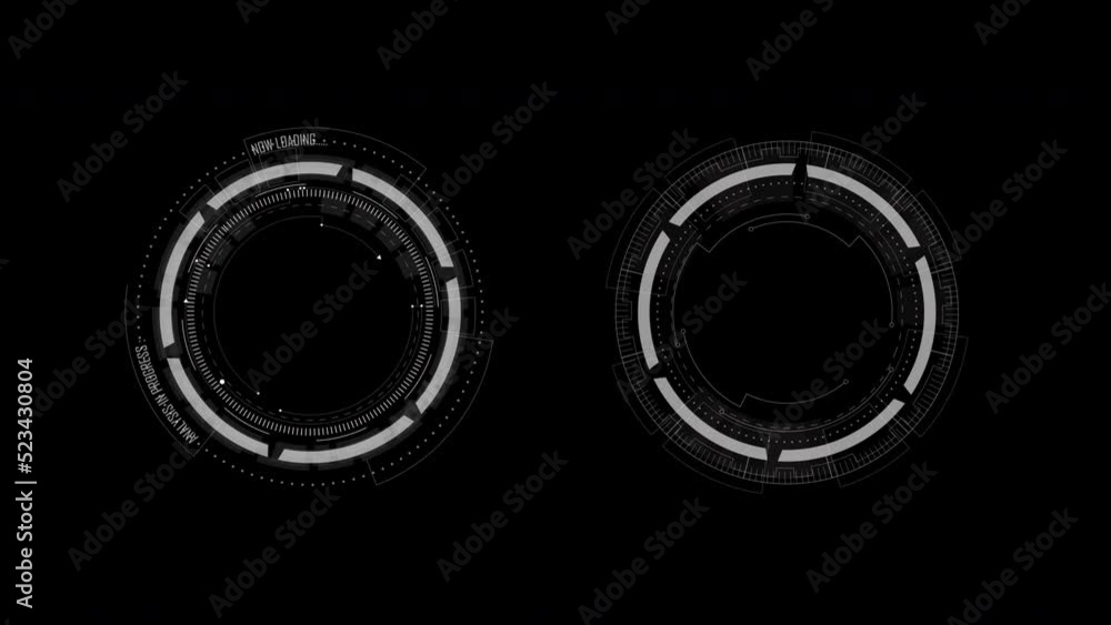 Poster motion graphic of white circle rotation with head up display ( hud ui ) technology interface and fut
