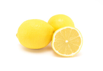 Close up cut in half of lemon isolated on white background. copy space.