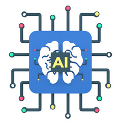 Artificial intelligence modern computing concept 3D rendering isolated on transparent background. Ui UX icon design web and app trend