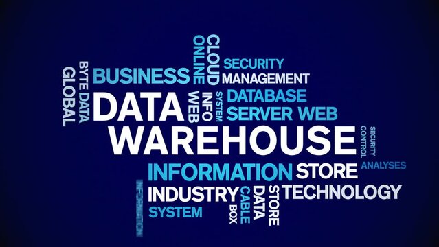 4k Data Warehouse Animated Tag Word Cloud;Text Design big data Animation typography seamless loop.