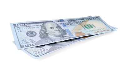 Dollar banknotes isolated on white. American national currency