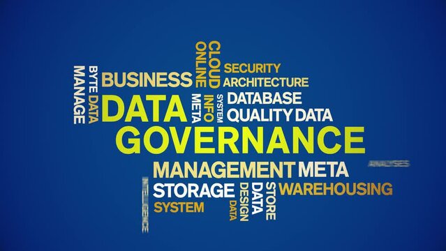 4k Data Governance Animated Tag Word Cloud;Text Design big data Animation typography seamless loop.
