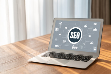 SEO search engine optimization for modish e-commerce and online retail business showing on computer...
