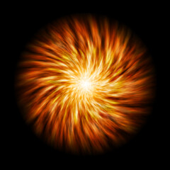 Glowing fiery star light burst effect or sun flaming. Explosion interstellar on galaxy background.

