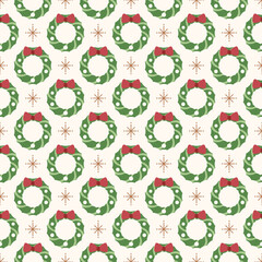 Seamless pattern with cute Christmas wreath.