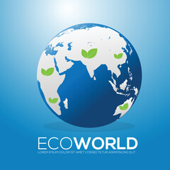 Eco world map,globe with leaves icon logo vector illustration.