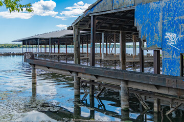 Dilapidated Abandoned Marina Structure with Boat Slips