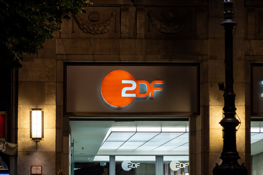 BERLIN, GERMANY - 24. July 2022: ZDF logo of the German television channel. Public broadcasting service in Germany. A big media company with an office in the capital city. Entertainment and news in TV