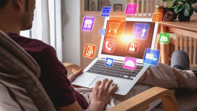 Omni channel technology of online retail business approach. Multichannel marketing on social media network offer service of internet payment channel, online retail shopping and omni digital app - Powered by Adobe