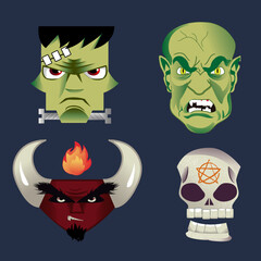 illustration of monster and demon heads for halloween
