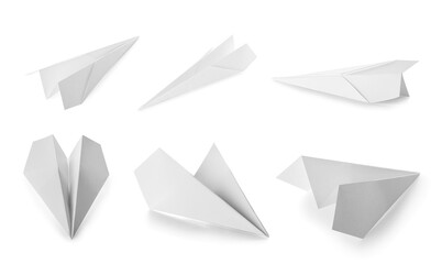 Set of paper planes isolated on white