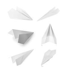 Many paper planes on white background