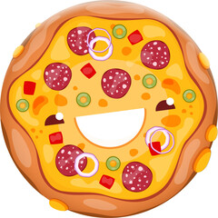 Cartoon pizza fast food character with kawaii face