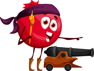 Cartoon cranberry pirate character with cannon