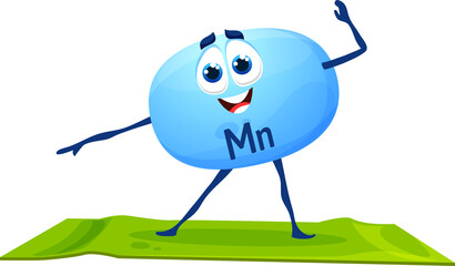 Cartoon cheerful manganese mineral on yoga sport