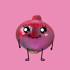 Funny onion on pink background