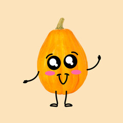 Whole fresh pumpkin isolated on white background