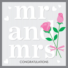 happy wedding card with mr and mrs text and rose flower