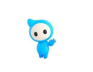 Blue Monster character shows okay or OK gesture in 3d rendering.