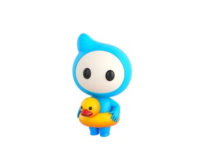 Blue Monster character with inflatable duck ring in 3d rendering.