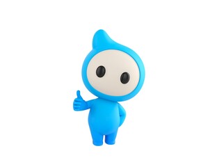 Blue Monster character showing thumb up with right hand in 3d rendering.