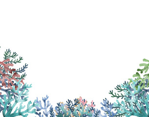 under ocean life element with watercolor painted , Coral reef with transparent background © jenjira