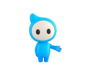 Blue Monster character giving his hand in 3d rendering.