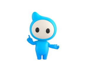 Blue Monster character giving information in 3d rendering.