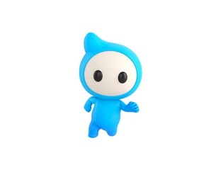 Blue Monster character running front view in 3d rendering.