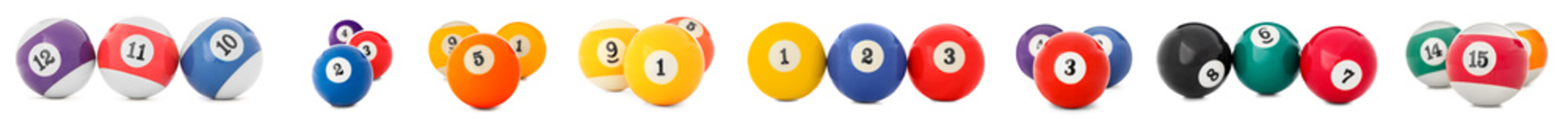 Set of billiard balls isolated on white
