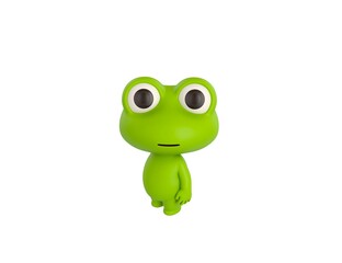 Little Frog character standing and look up to camera in 3d rendering.