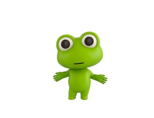 Little Frog character spreading his hands in 3d rendering.