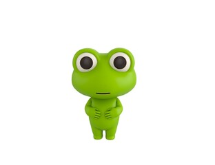 Little Frog character keeps both hands on belly in 3d rendering.