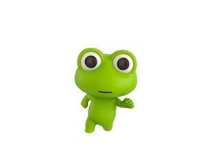 Little Frog character running front view in 3d rendering.