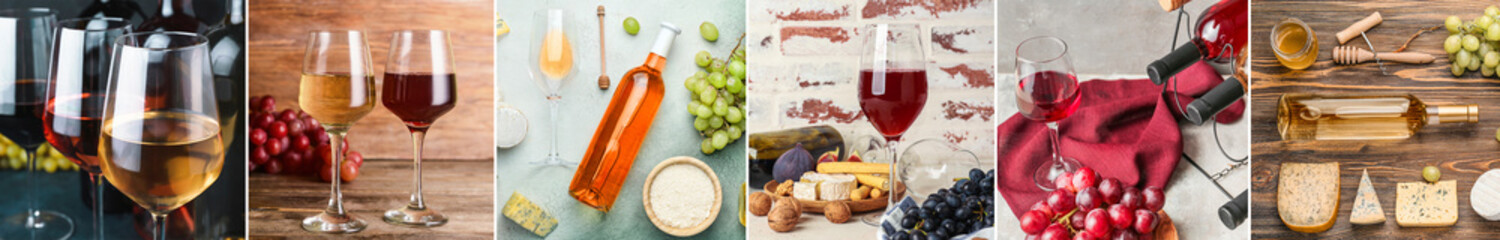 Collection of delicious wine with snacks