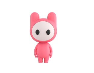 Pink Monster character standing and looking to the front in 3d rendering.