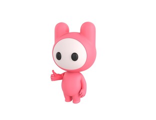 Pink Monster character showing thumb up in 3d rendering.