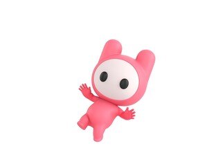 Pink Monster character falling in 3d rendering.