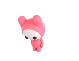 Pink Monster character looking down in 3d rendering.