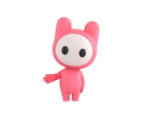 Pink Monster character Giving a helping hand in 3d rendering.