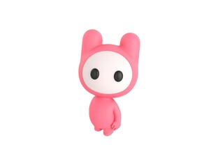 Pink Monster character standing and look up to camera in 3d rendering.