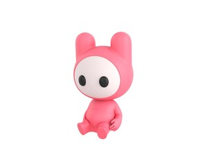 Pink Monster character sitting on the ground in 3d rendering.