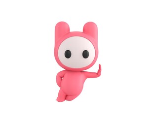 Pink Monster character leaning against a wall in 3d rendering.