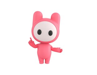 Pink Monster character giving information in 3d rendering.