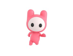 Pink Monster character running front view in 3d rendering.