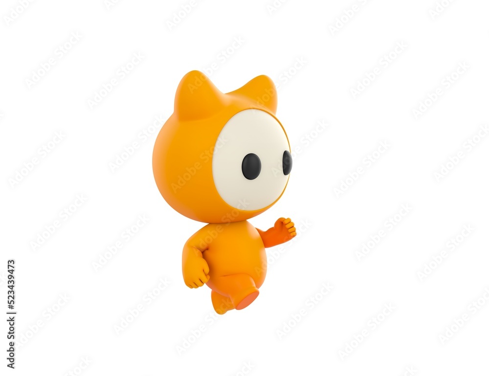 Sticker yellow monster character running in 3d rendering.